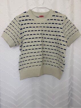kate spade Cream Knit Sweater with Blue Trim